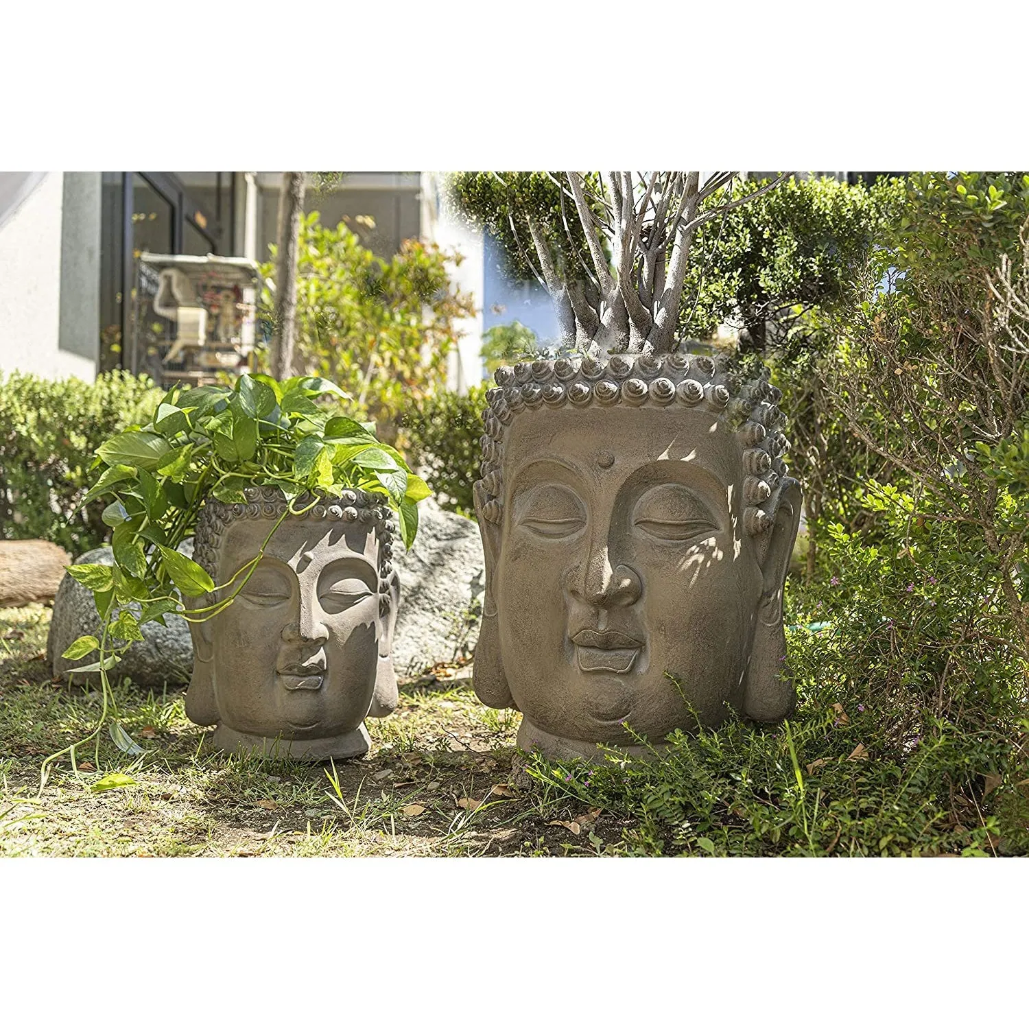 14.75" Zen Buddha Head Resin Planter Pot