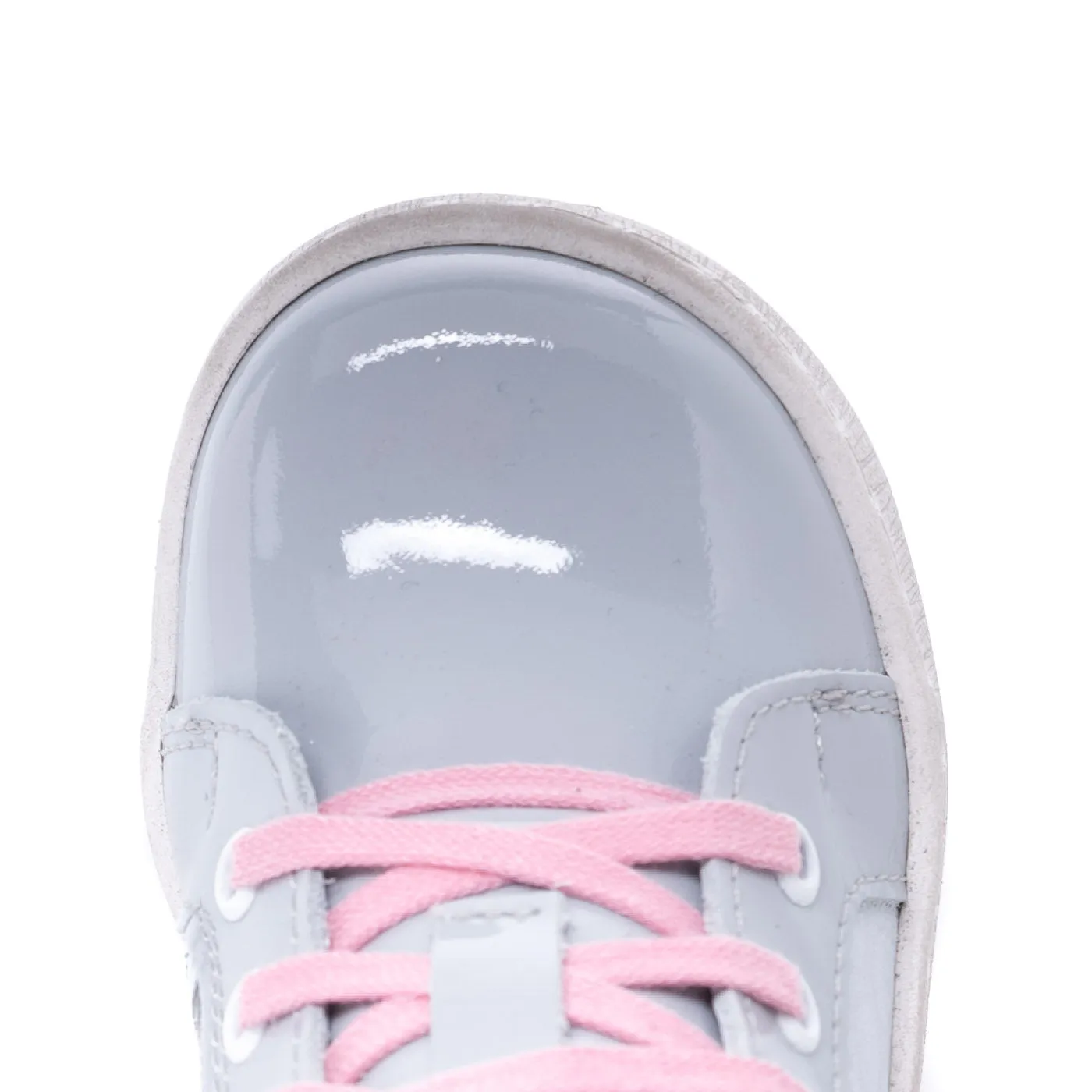 (2624C-3) Grey Pink Patented Lace Up Sneakers with zipper