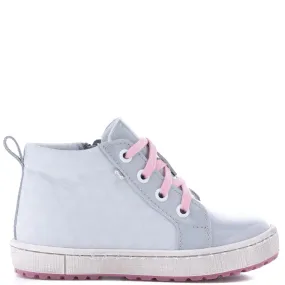 (2624C-3) Grey Pink Patented Lace Up Sneakers with zipper