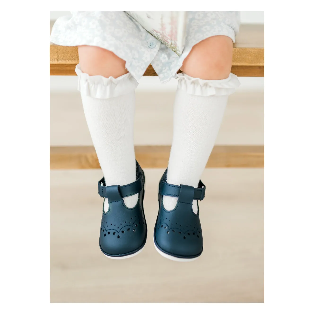 Birdie Navy Leather T-Strap Mary Jane (Baby)