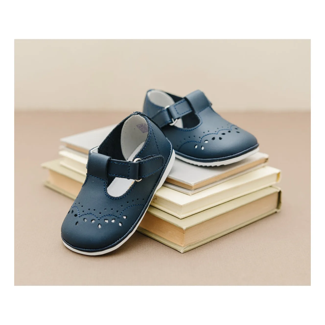 Birdie Navy Leather T-Strap Mary Jane (Baby)