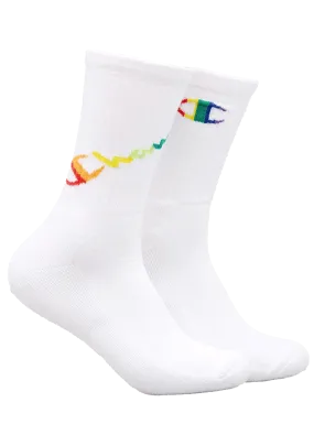 Champion C Logo Pride Crew Socks 2Pack BLK/WIT <br> SXMA2N WHITE