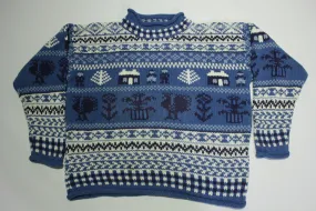 Eddie Bauer Mock Neck Vintage 1990's Fireplace Winter Knit Cotton Sweater