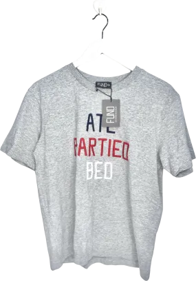 FUND Grey Ate Partied Bed Slogan T Shirt UK XS