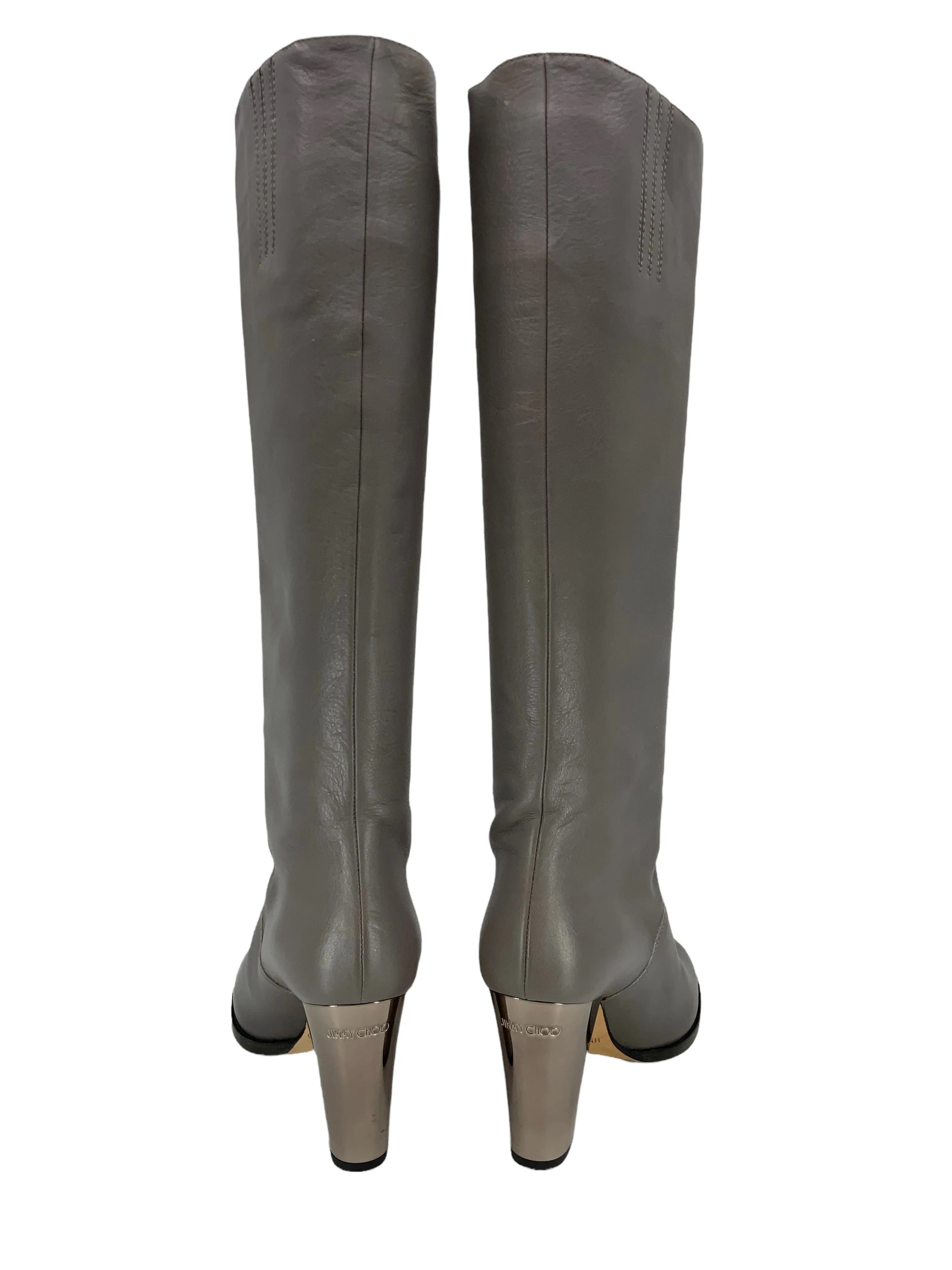 Jimmy Choo Leather Metal Heel Knee-Hight Boots Size 7.5