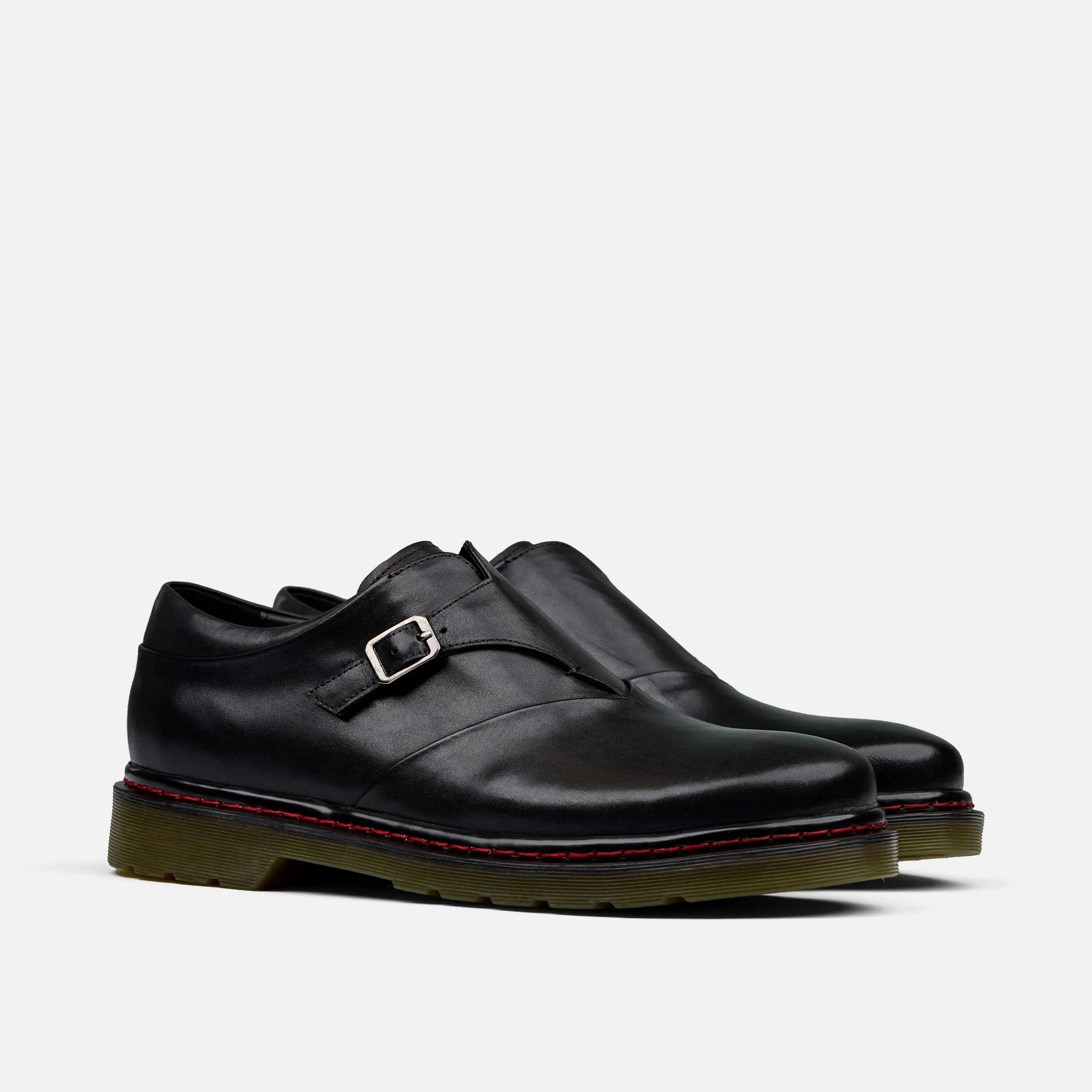 Kendrick Black Leather Monk Straps