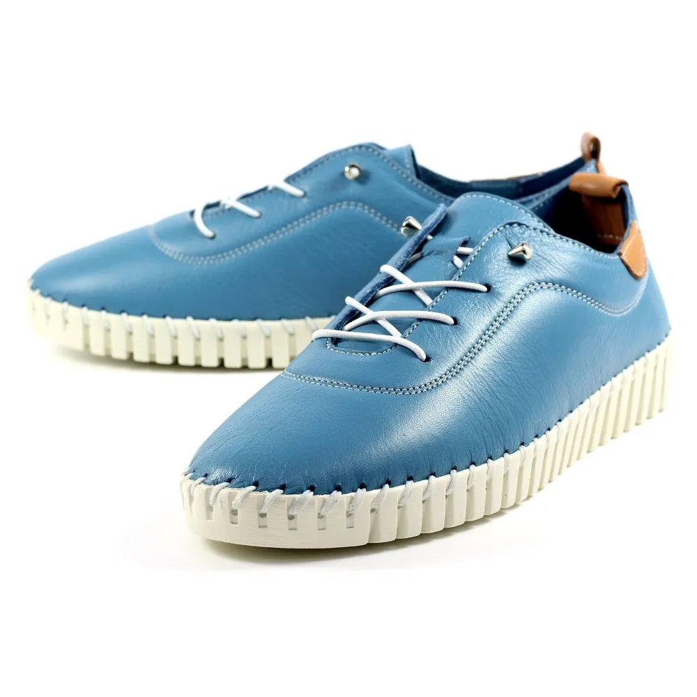 Ladies Soft Mid Blue Leather Shoes Flamborough Plimsoles Lunar Shoes sale