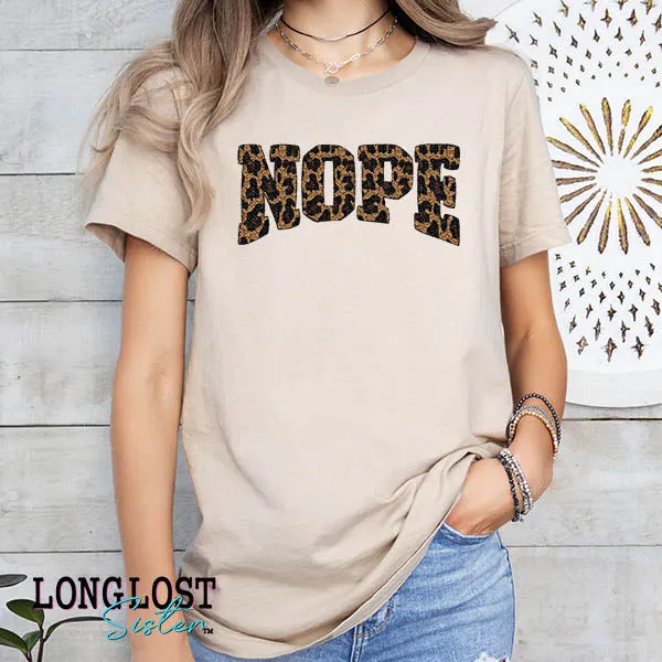 Nope Faux Leopard Sequin Graphic Tee