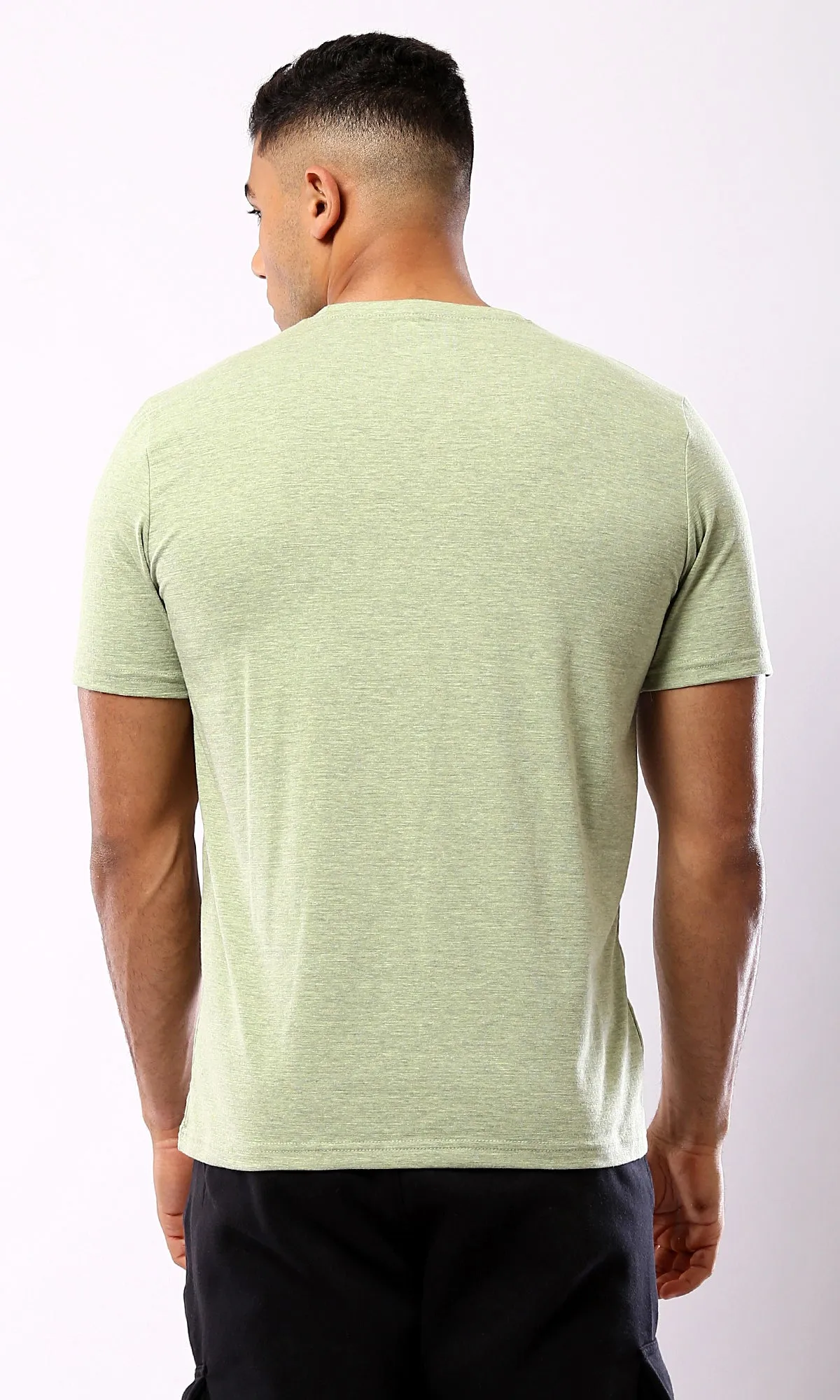 O182125 Round Neck Short Sleeves Printed Tee - Heather Mint