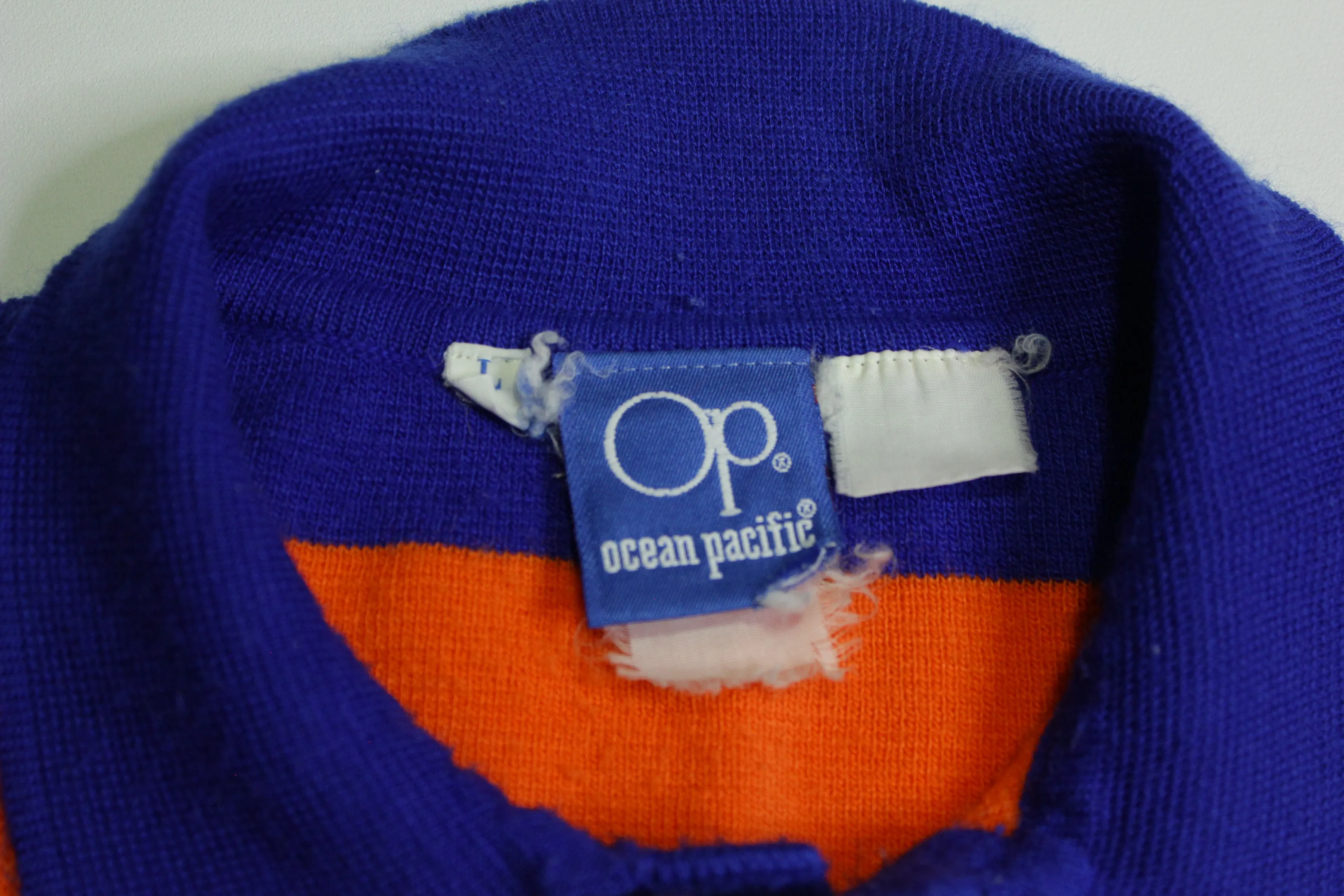 Ocean Pacific OP Vintage 80's Polo Striped Orange Blue New Wave Pocket Sweater