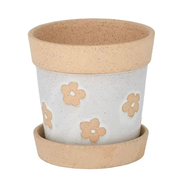 Perri Pot with Saucer - White / Sand