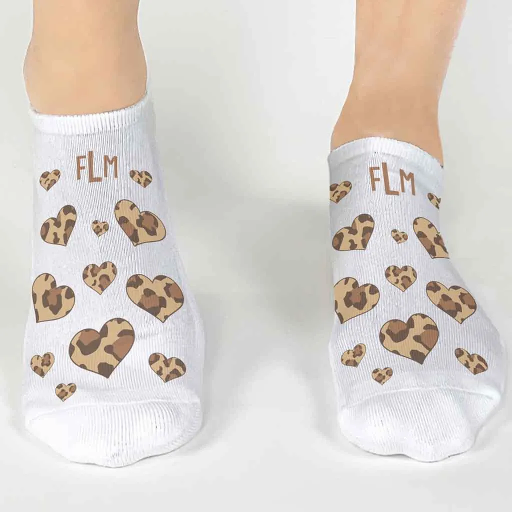 Personalized Monogram Socks with Animal Print Hearts in Gift Box