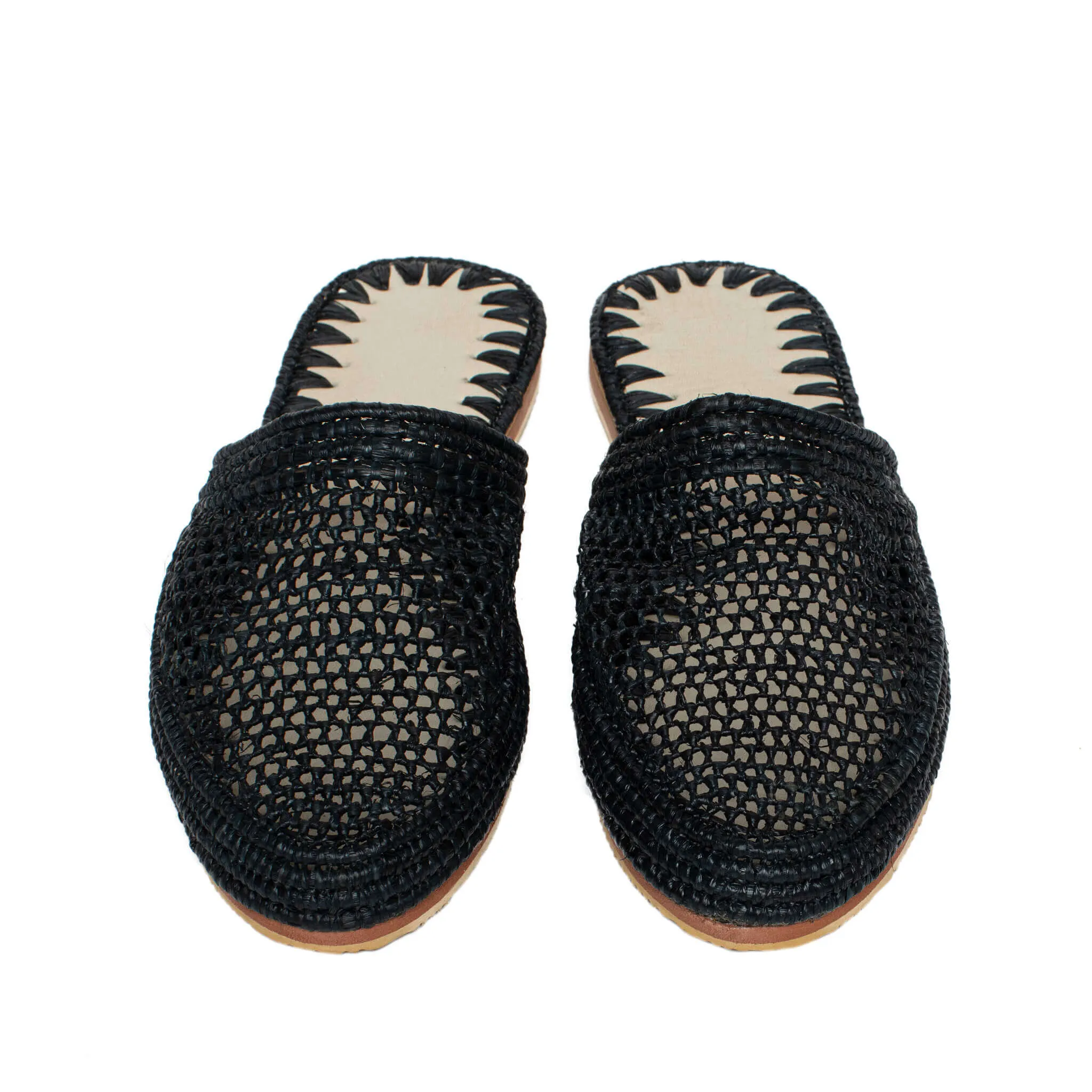 Raffia Slippers Babouche in Black