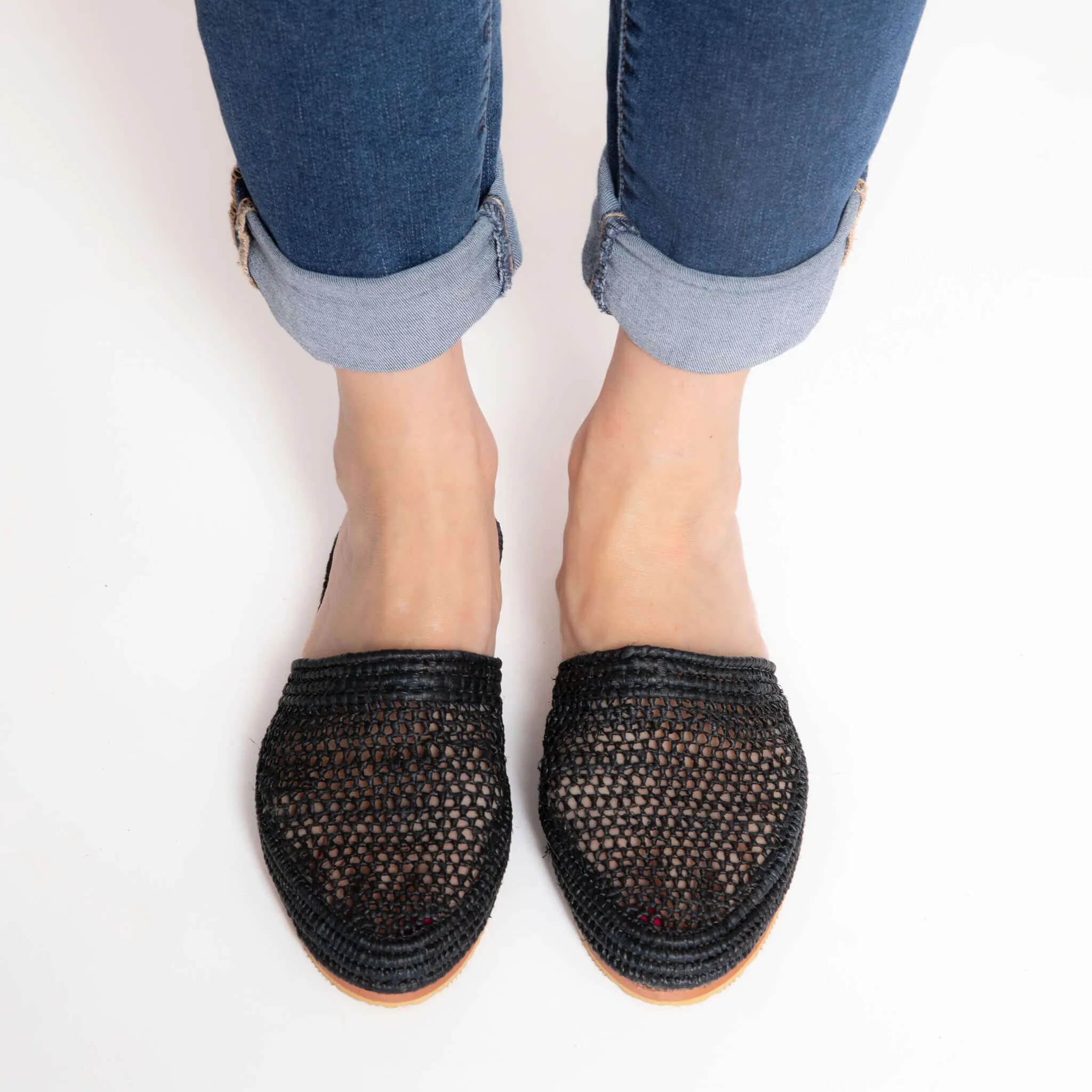 Raffia Slippers Babouche in Black