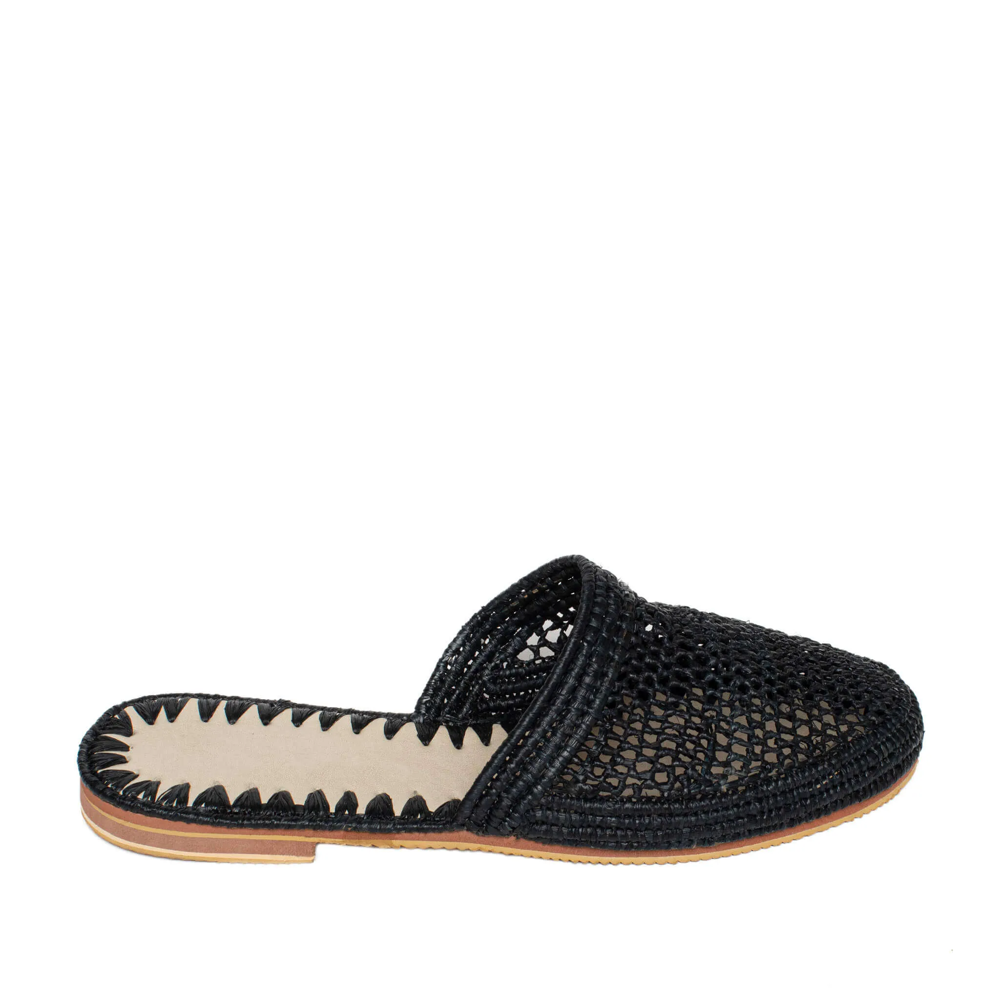 Raffia Slippers Babouche in Black