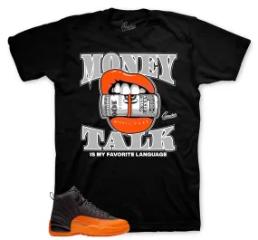 Retro 12 Brilliant Orange Shirt - Money Talks - Black