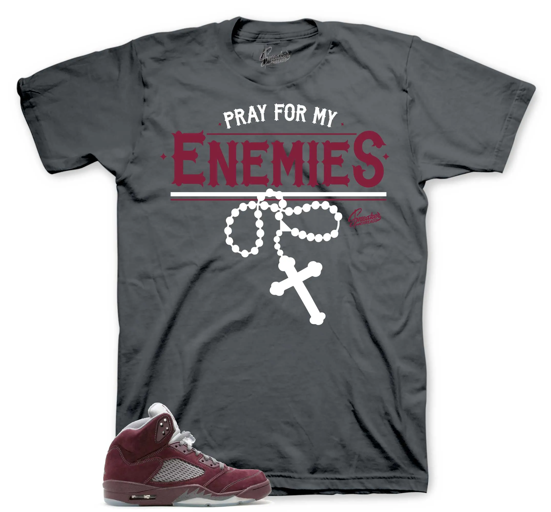 Retro 5 Burgundy Shirt - Enemies - Charcoal