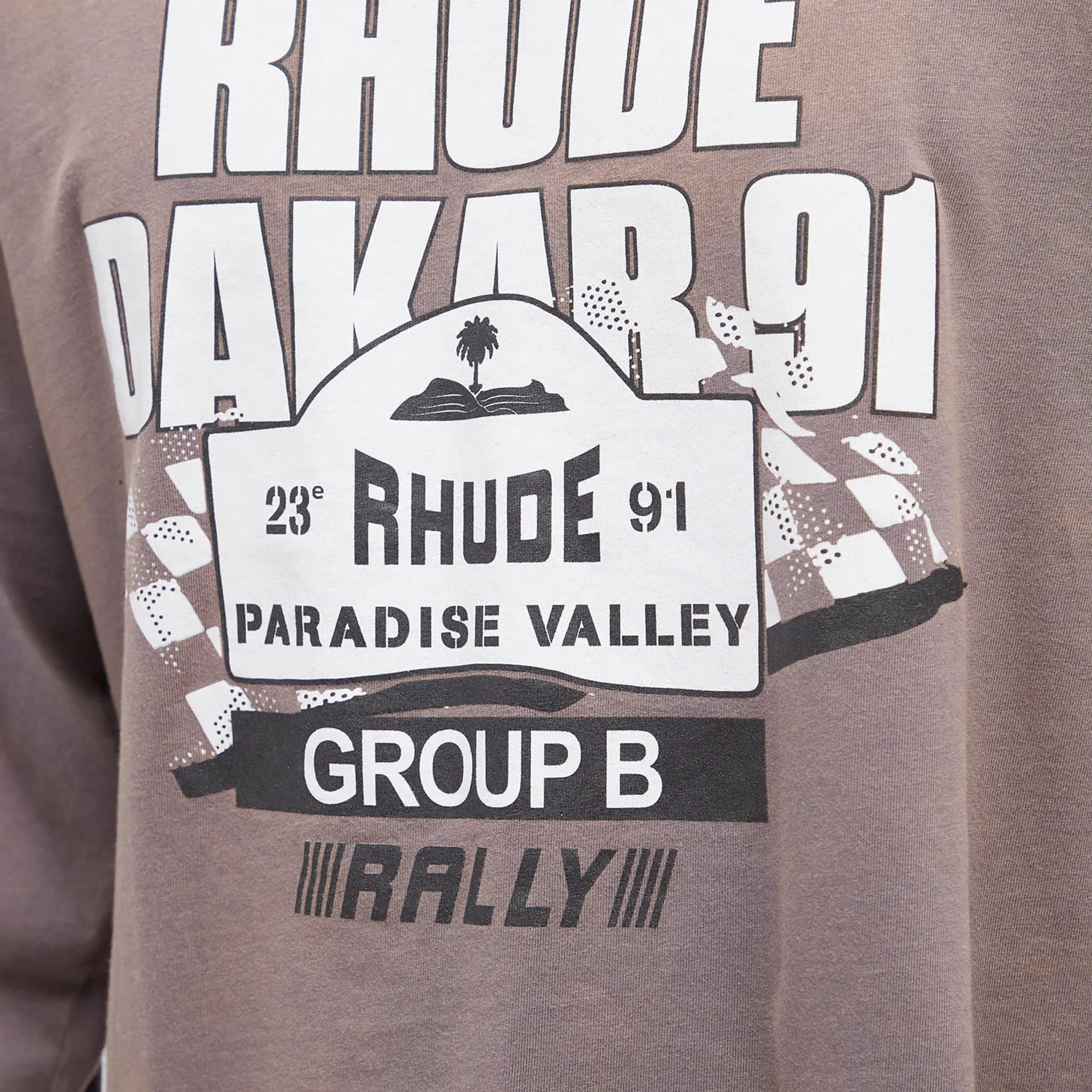 Rhude Dakar 91 Print Long-Sleeve T Shirt Vintage Grey