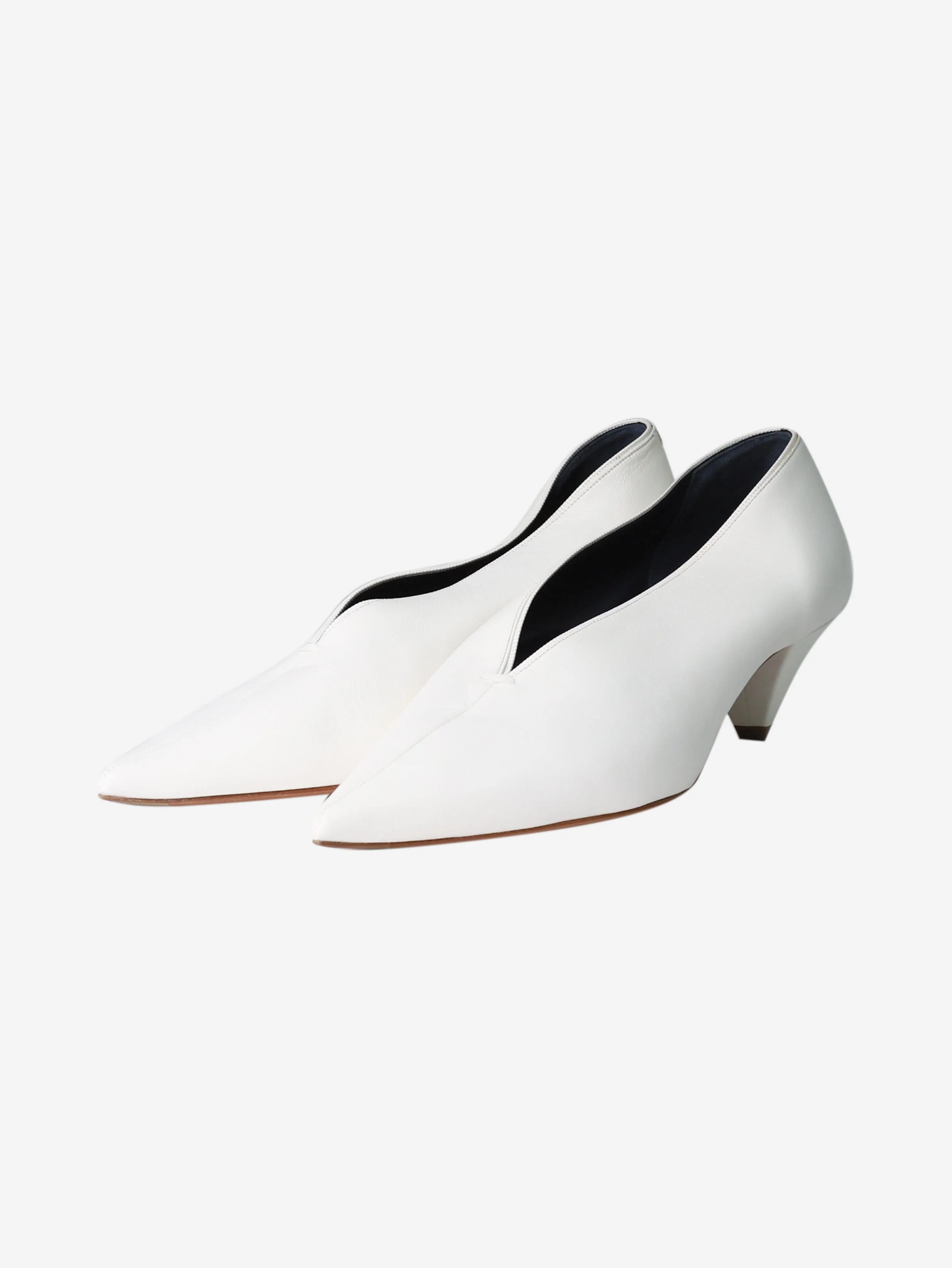 White pointed-toe leather kitten heel shoes - size EU 38