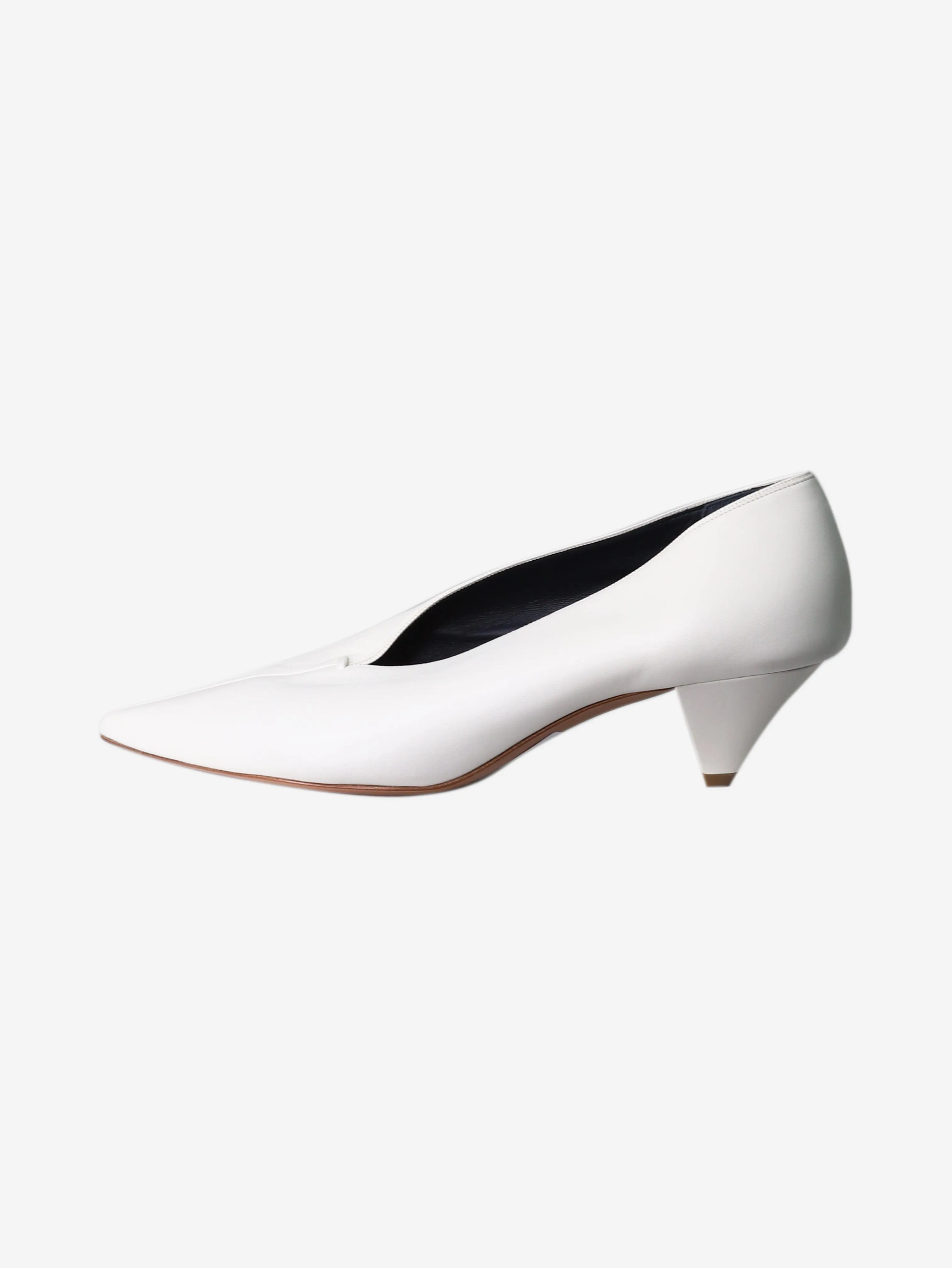 White pointed-toe leather kitten heel shoes - size EU 38