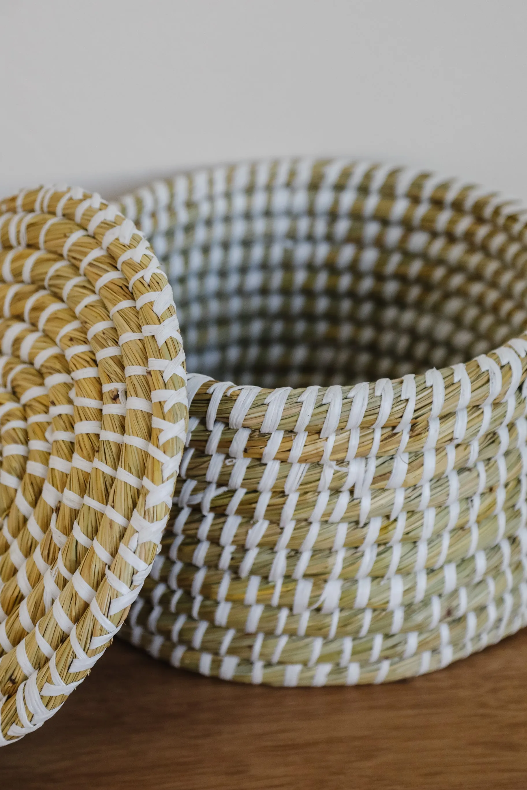 Whitewashed Woven Baskets with Lid