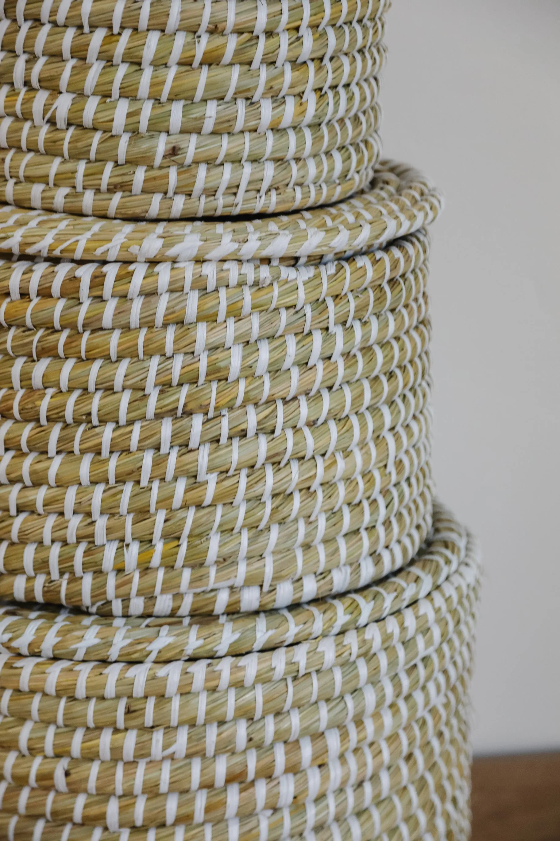 Whitewashed Woven Baskets with Lid